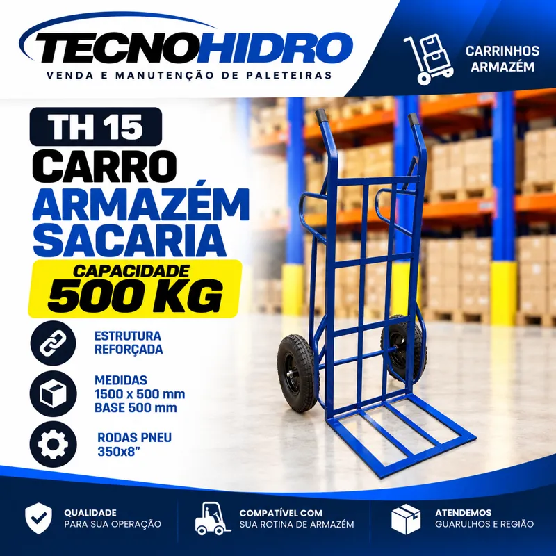 Carro Armazém Sacaria TH 15 – 500 kg Pneu 350x8
