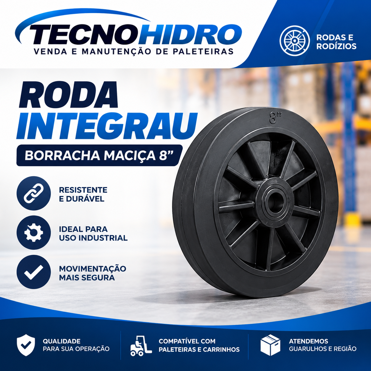 Roda de Borracha Integrau Maciça 8 Polegadas – SJBIM8