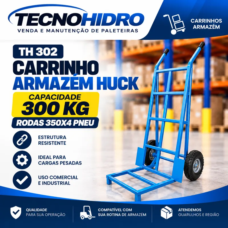 Carrinho Armazém Huck TH 302 – 300 kg Roda Pneu 350x4
