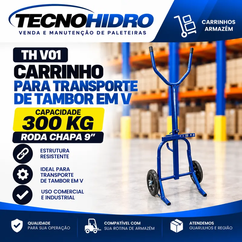 Carrinho Tambor em V TH V01 – 300 kg Roda Chapa 9"