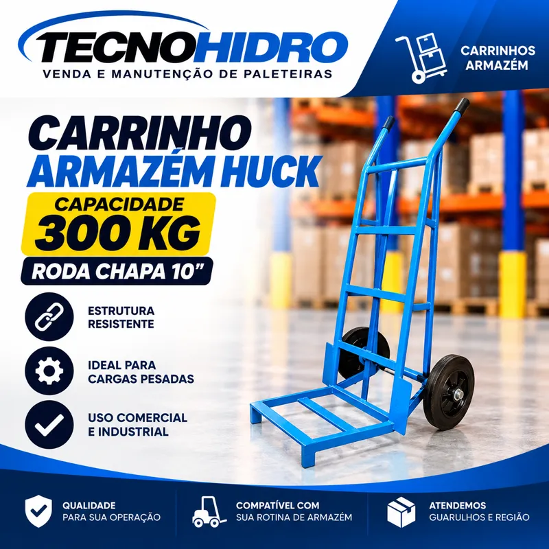 Carrinho Armazém Huck TH 301 – 300 kg Roda Chapa 10"