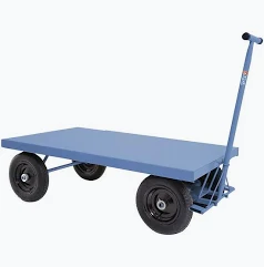 Carrinho plataforma azul para movimentação de cargas pesadas
