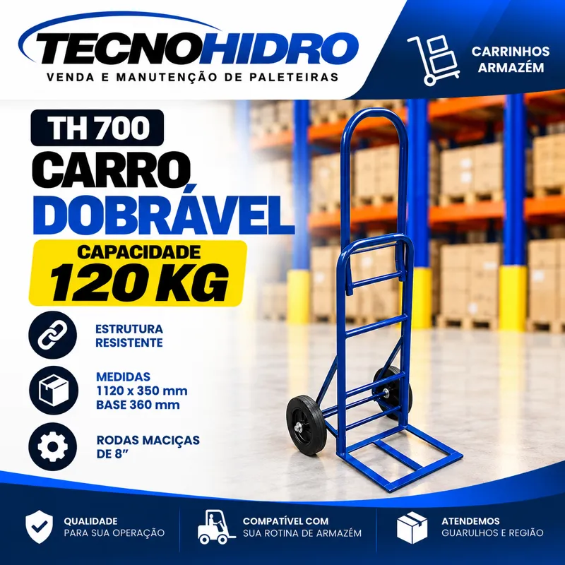 Carro Dobrável TH 700 – 120 kg Rodas Maciças 8"