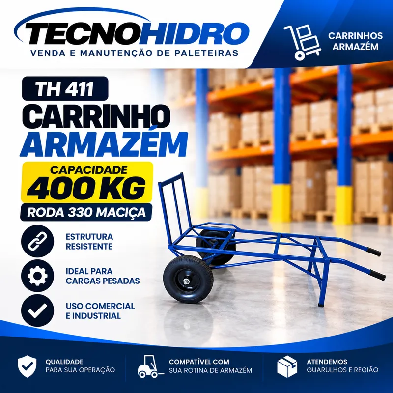 Carrinho Armazém TH 411 – 400 kg Roda Maciça 330
