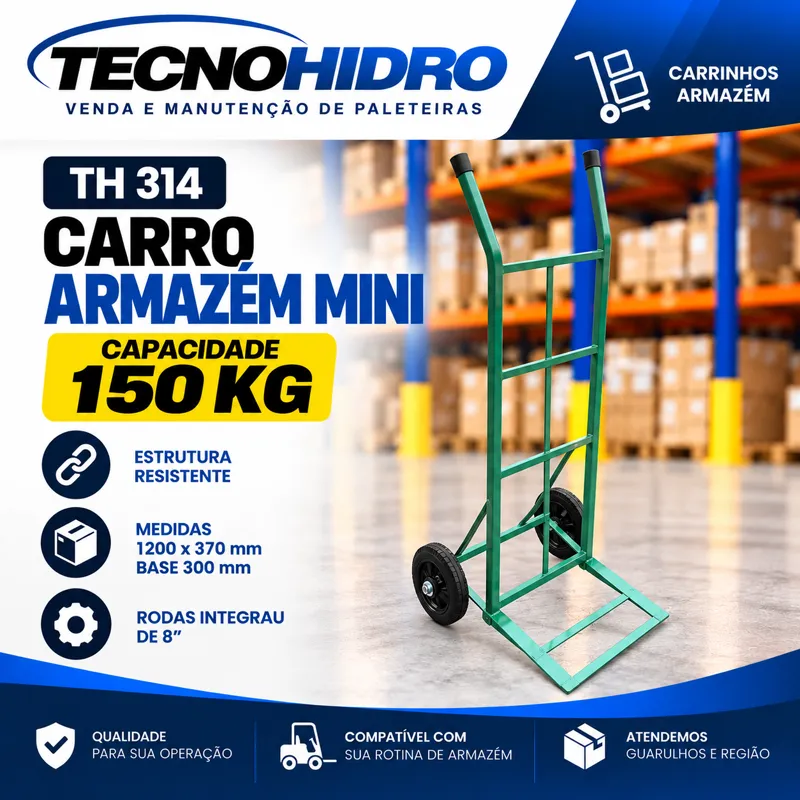 Carrinho Armazém Mini TH 314 – 150 kg Roda Integrau 8"