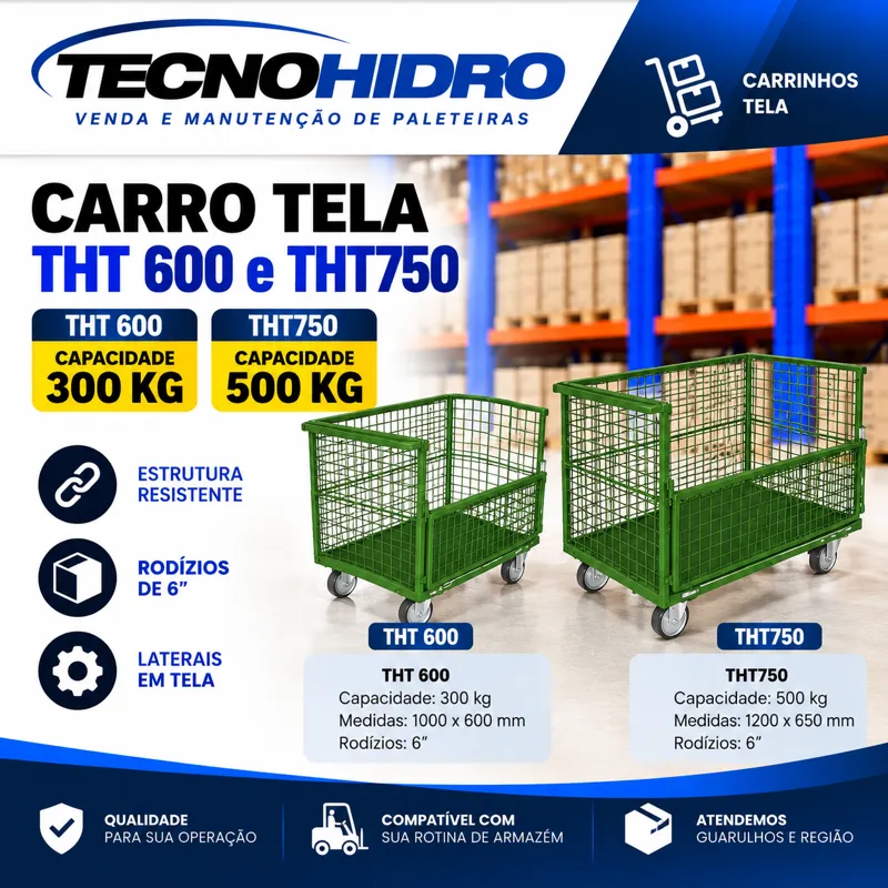 Carro Tela THT 600 – 300 kg com Rodízios 6"