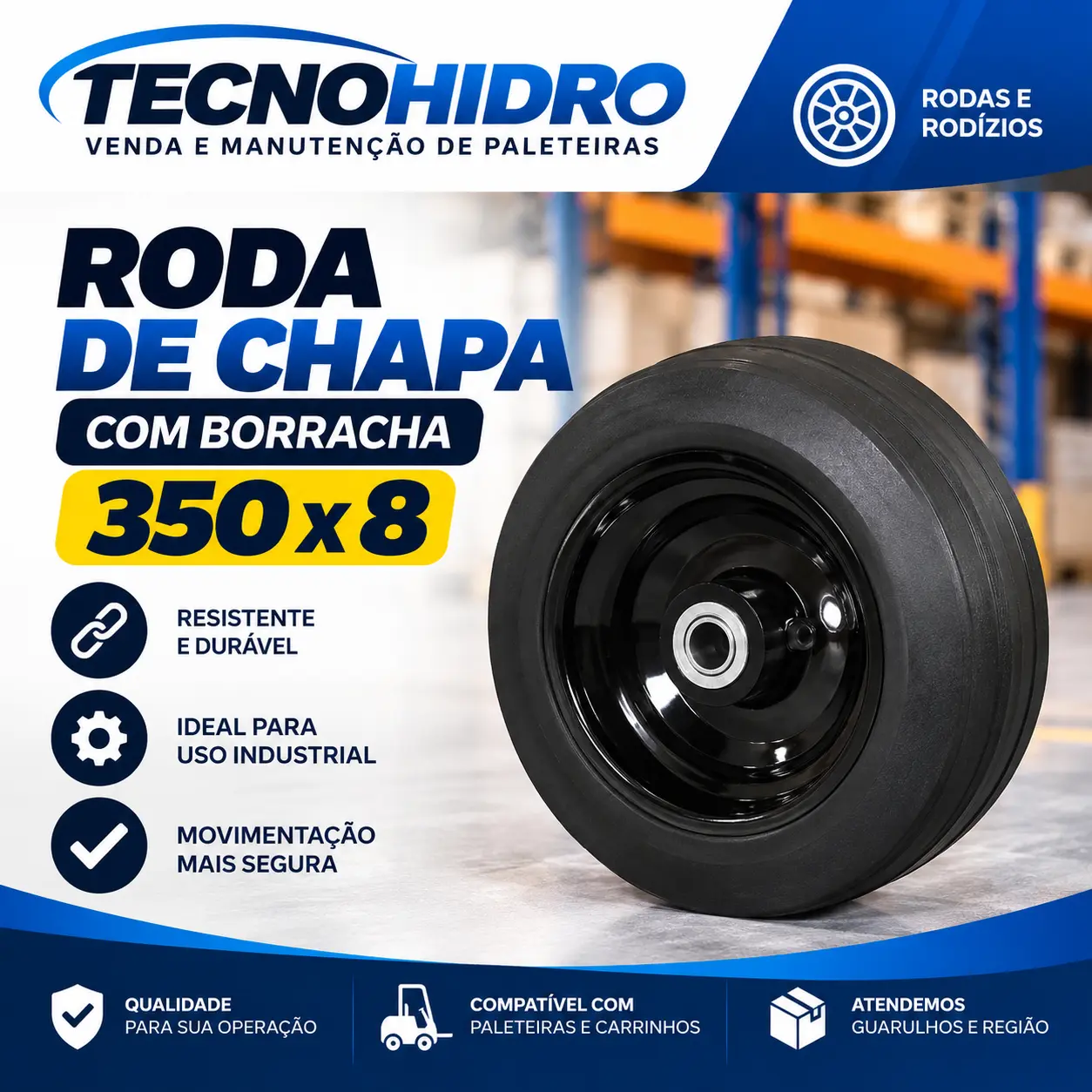 Roda de Chapa com Borracha 350 x 80 mm – SJRM358